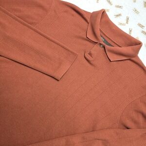 Perry Ellis Men's Long Sleeve Polo Sweater Shirt M Brown Knit‎ Classic Casual